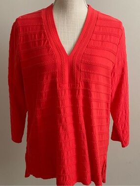 Lands' End Coral Red V-Neck Textured Knit Top